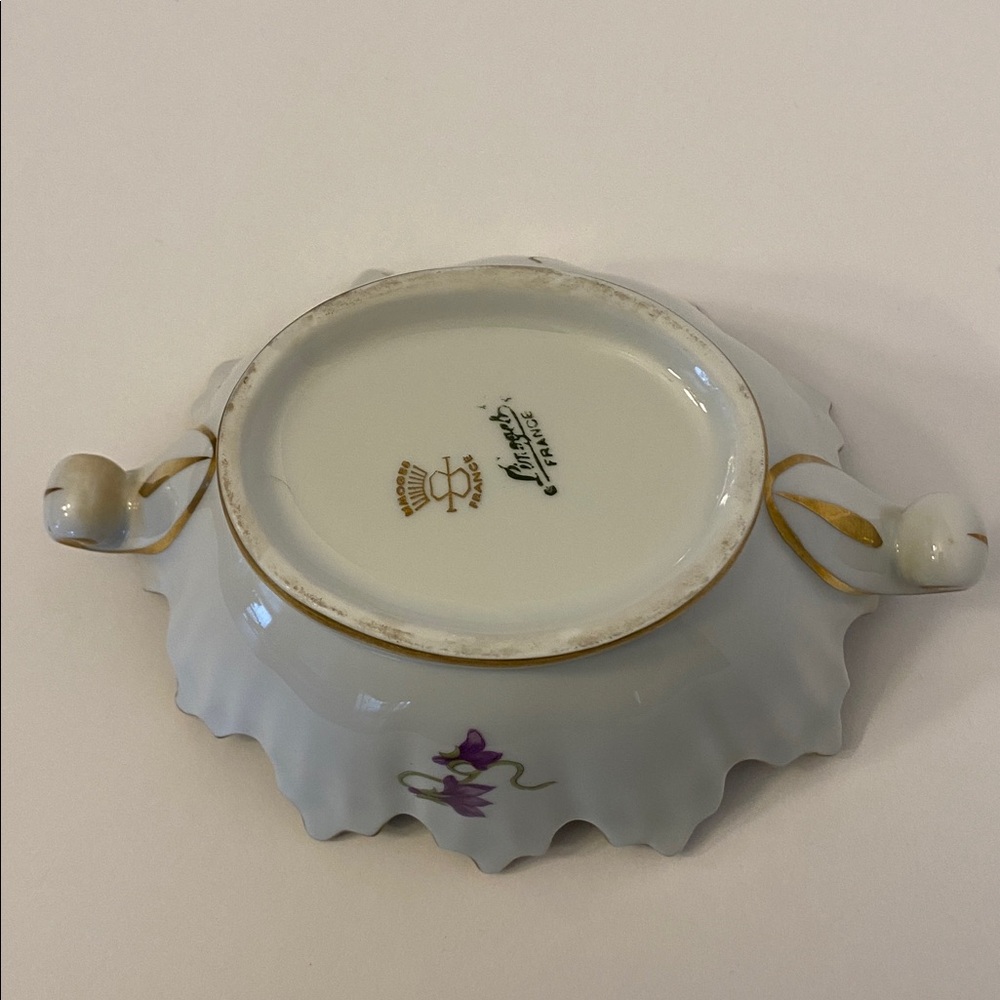 Vintage Limoges France Dish Candy Trinket Porcelain Violets Floral Gold Gilt Rim - Picture 13 of 16